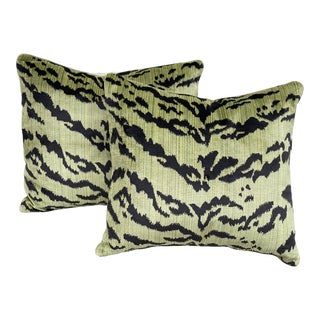 Contemporary Scalamandre Green Tiger Velvet Pillows - Pair For Sale
