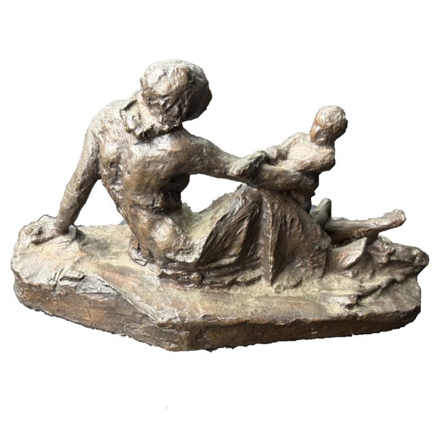 Figurative Bronze Czech Modernist Mother & Child Sculpture – Signed Vincenc Makovský For Sale - Image 3 of 4