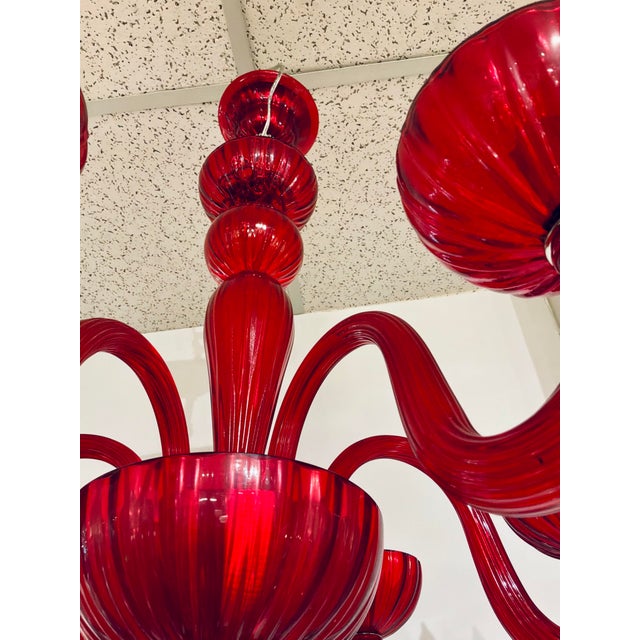 Murano 1990s Myran Allan Luxury Lighting Modern Red Murano Glass Chandelier For Sale - Image 4 of 6