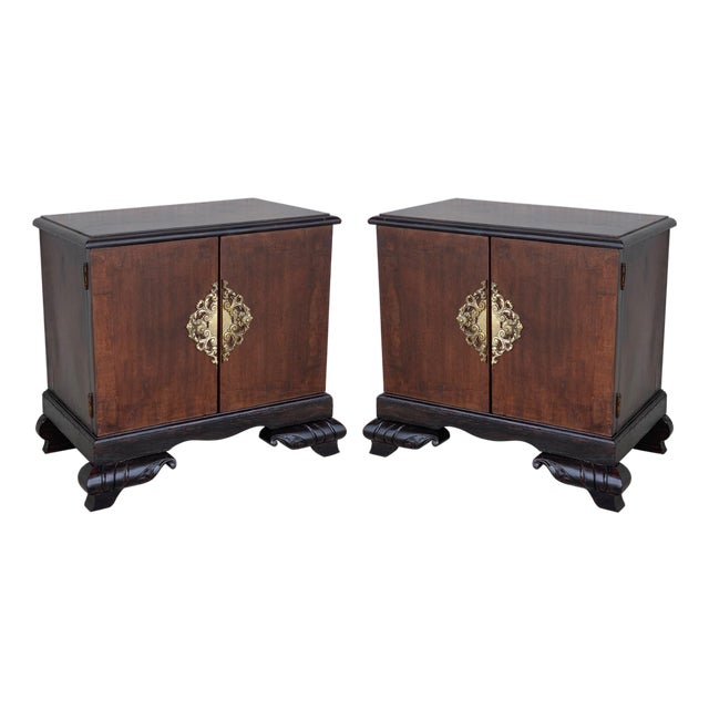 Pair of Early 20th Century Modern Front Nightstands with original Hardware For Sale