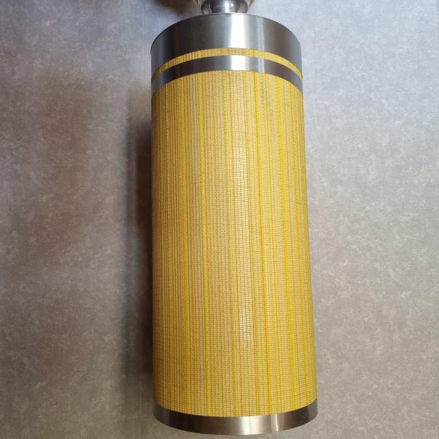 Floor lamp from the 1970s. Yellow shade with metal rim: height only 79 cm Glass base Good condition European Plug (up to...