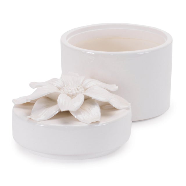 White Stoneware Box with Floral Lid Accent (Set of 3) For Sale - Image 8 of 9