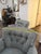 Vintage Mid-Century Tufted Damask Skirted Club Chairs - Attributed to Ethan Allen (A Pair) For Sale - Image 10 of 12
