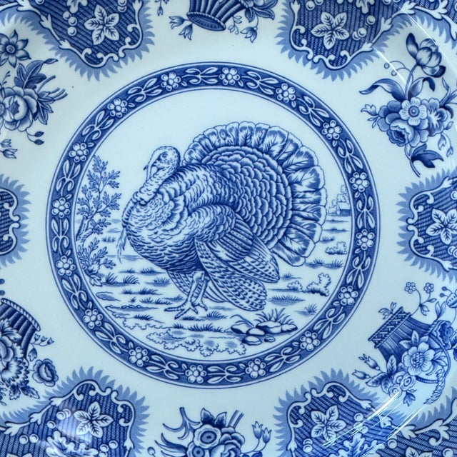 1990s Spode Festival Blue Turkey Dinner Plates England Thanksgiving - Set of 8 For Sale - Image 9 of 9