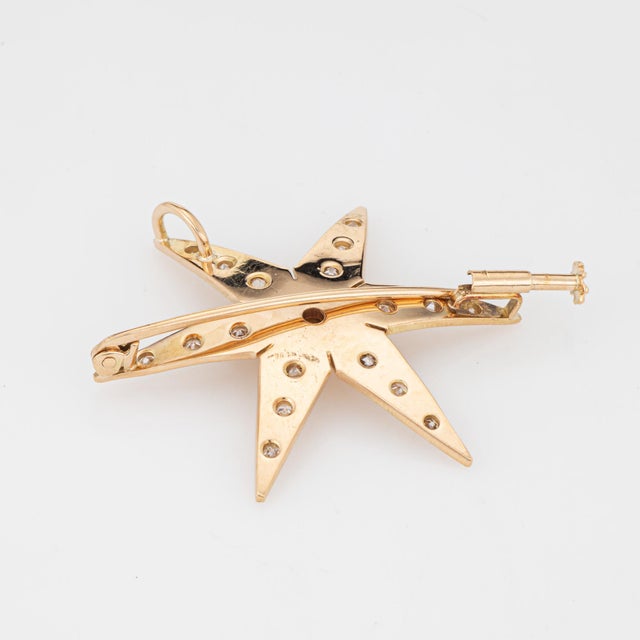 Mid-Century Modern Vintage Diamond Star Pendant 14k Gold Brooch Mid Century Celestial Jewelry For Sale - Image 3 of 5