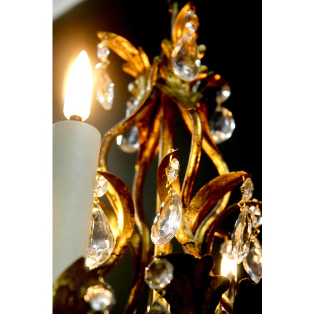 Vintage French Goldleave Chandelier in Wrought Iron, 1950s For Sale - Image 3 of 6