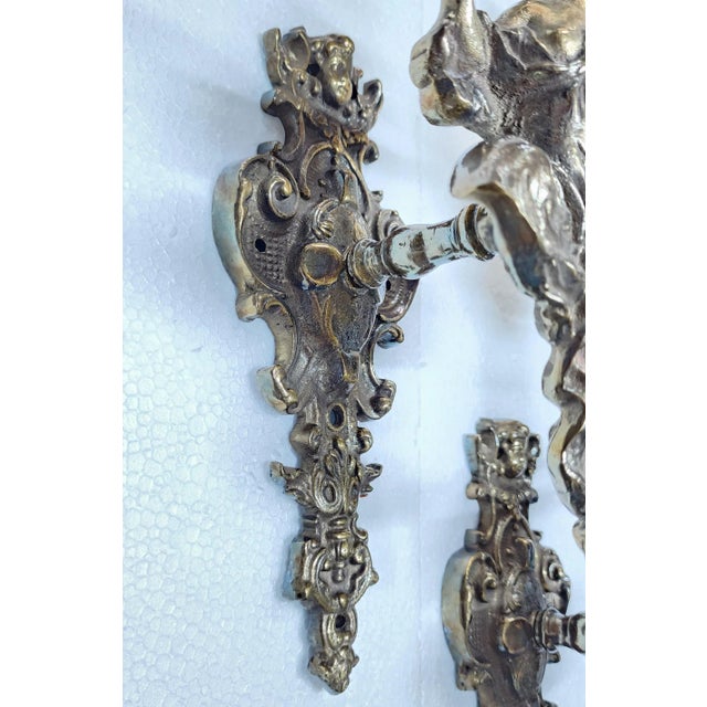 Art Nouveau Pair Vintage Art Nouveau Deco Mermaid Wall Sconces in Brass & Glass For Sale - Image 3 of 6