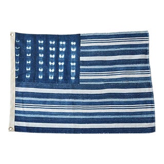 26" X 19" Custom Tailored Blue & White Flag From African Textiles For Sale