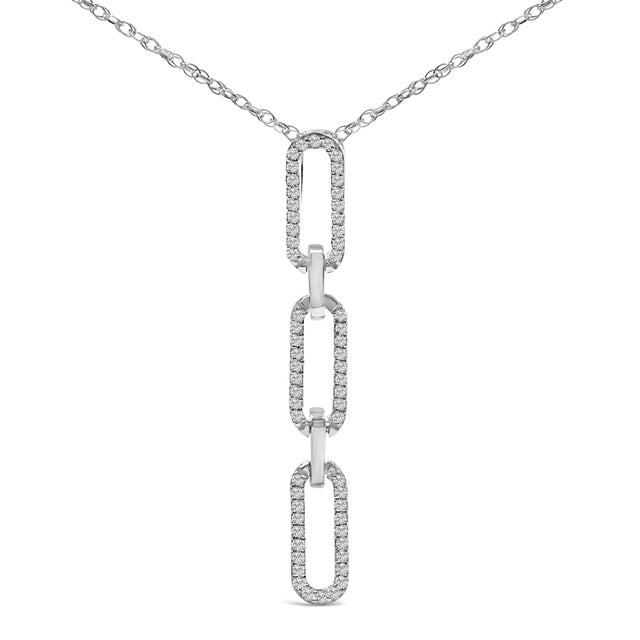 Contemporary 14K White Gold 1/10 Cttw Diamond Triple Paper Clip Pendant Necklace For Sale - Image 3 of 4