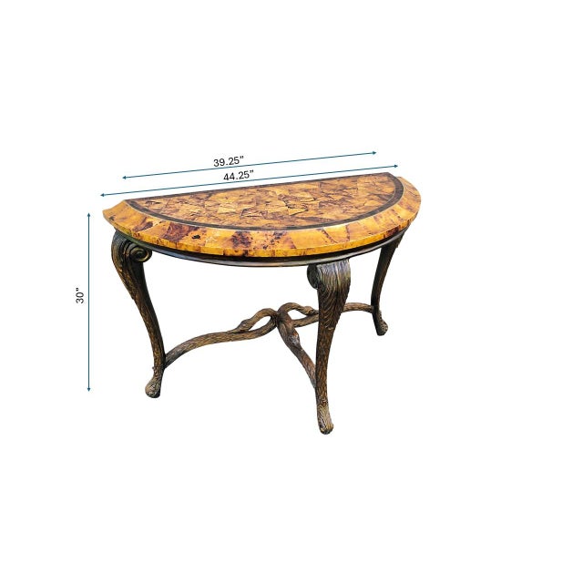 Brown Table - Rare Pen Shell Demi-Lune Console With Swans For Sale - Image 8 of 9