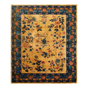 Multicolored Floral Design in a Beige Bakcground Color Antique Chinese Art Deco Rug