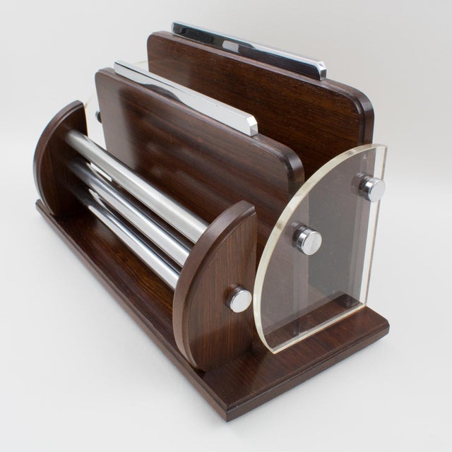 Macassar, Chrome and Lucite Desk Accessory Letter Holder, circa 1940 For Sale - Image 12 of 14
