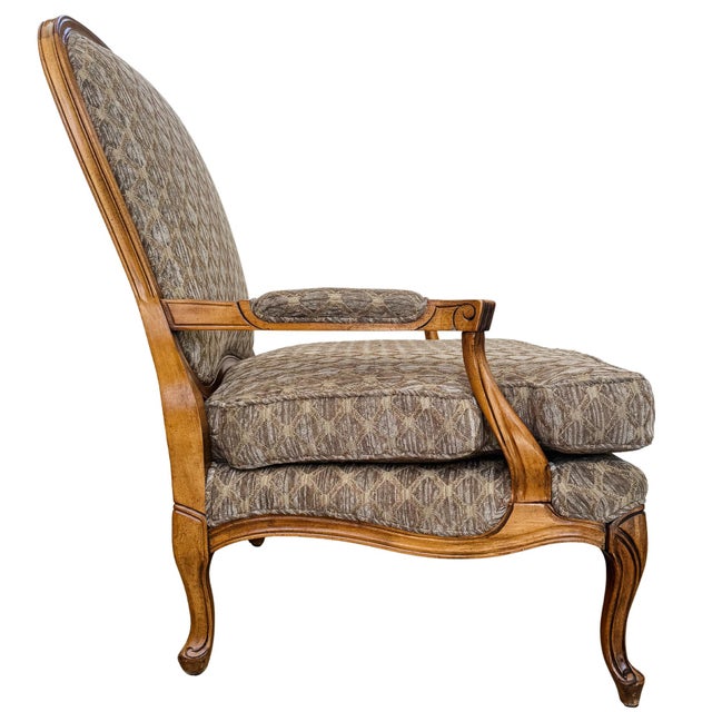 Late 20th Century French Provincial Bergère Chair and Matching Ottoman Set For Sale In San Diego - Image 6 of 16