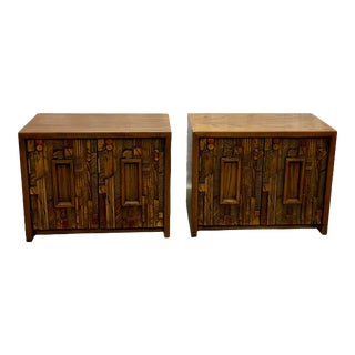 Vintage Lane Furniture Paul Evans Pueblo Collection Brutalist Style Oak Nightstands - Pair For Sale