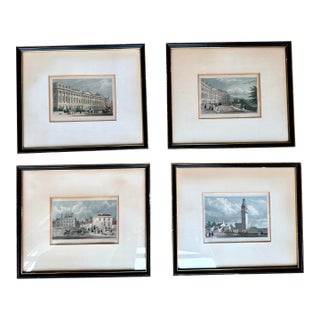 Set of 4 Antique Thomas H. Shepherd Hand-Colored Bath England Engravings in Newcomb-Macklin Frames, Circa 1830s For Sale