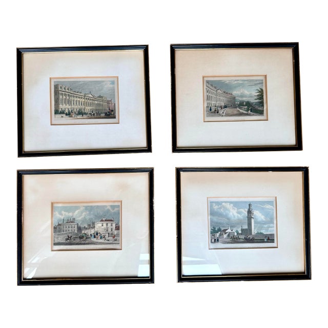 Set of 4 Antique Thomas H. Shepherd Hand-Colored Bath England Engravings in Newcomb-Macklin Frames, Circa 1830s For Sale