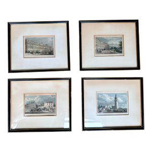 Set of 4 Antique Thomas H. Shepherd Hand-Colored Bath England Engravings in Newcomb-Macklin Frames, Circa 1830s