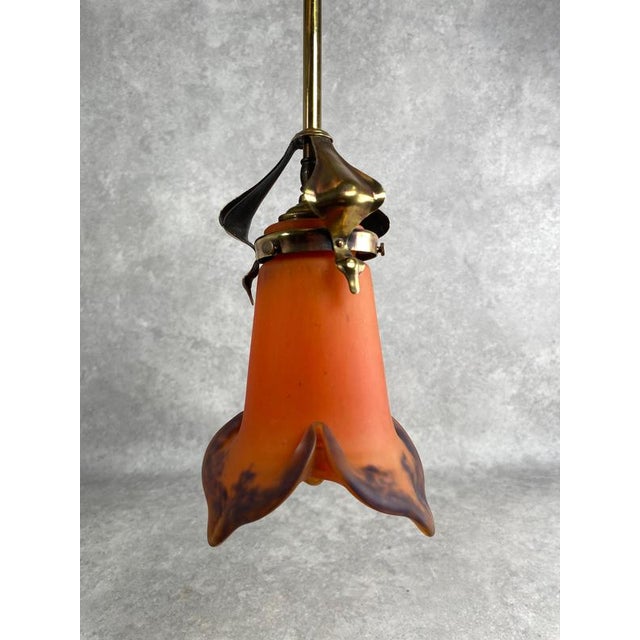 Jugendstil Hanging Lamp with Orange Lampshade from Muller Fréres, 1890s For Sale - Image 5 of 9