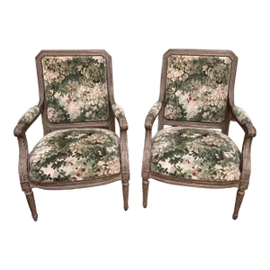 Late 19th Century Louis XVI Style Chairs in Scalamandre Fabric - Pair