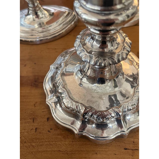 English Silver Plated Candlesticks With Round Bases For Sale - Image 3 of 3