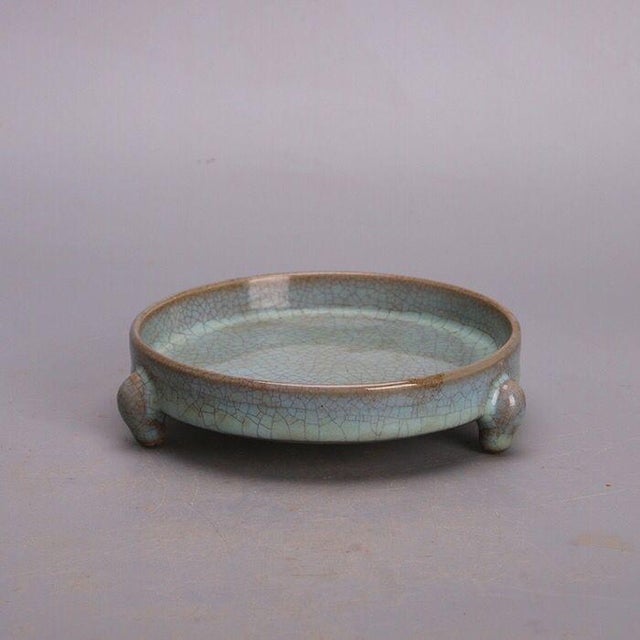 Art Deco Chinese Ru Kiln Ice Cracking Glazing Celadon Porcelain Plate For Sale - Image 3 of 5