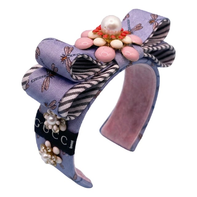Gucci Dragonfly Vintage Silk Necktie Cuff Bracelet For Sale