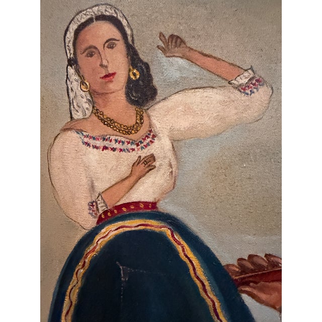 Folk Art Vintage Folk Art Oil Painting, Violinist and Dancer With Les Sylphides Ballet Scene, Framed For Sale - Image 3 of 14