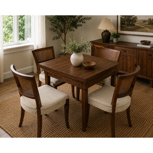 Vintage Mid-Century Modern Expandable Dining Set With Cane Back Chairs For Sale - Image 4 of 10