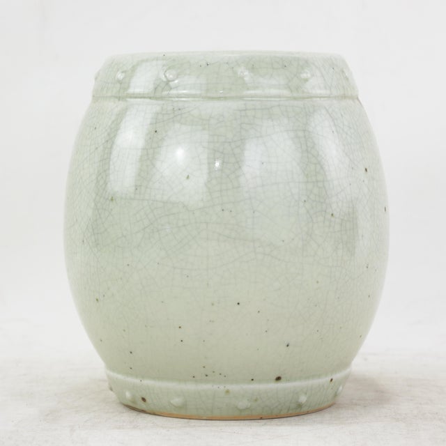 Chinese Vintage Chinese Celadon Crackle Glaze Decorative Porcelain Drum For Sale - Image 3 of 11