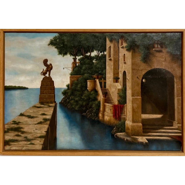 Lionel Kalish (American B.1931) "A Villa on the Sea", c. 1980 Oil on canvas Hand signed lower right L.Kalish Bark...