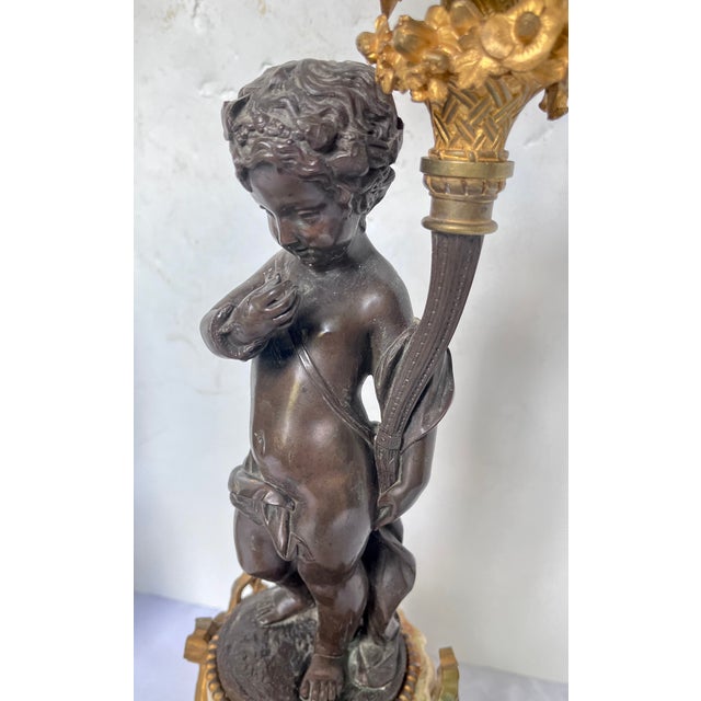 Metal 19th Century French Louis XVI Style Figural Bronze and Marble Candelabra - A Pair For Sale - Image 7 of 18