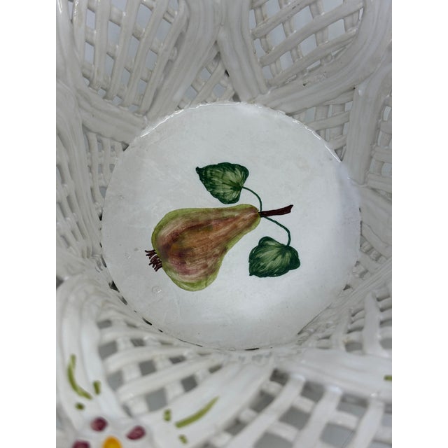 Hand Made White and Pink Reticulated Ceramic Basket Made in Portugal For Sale - Image 4 of 9
