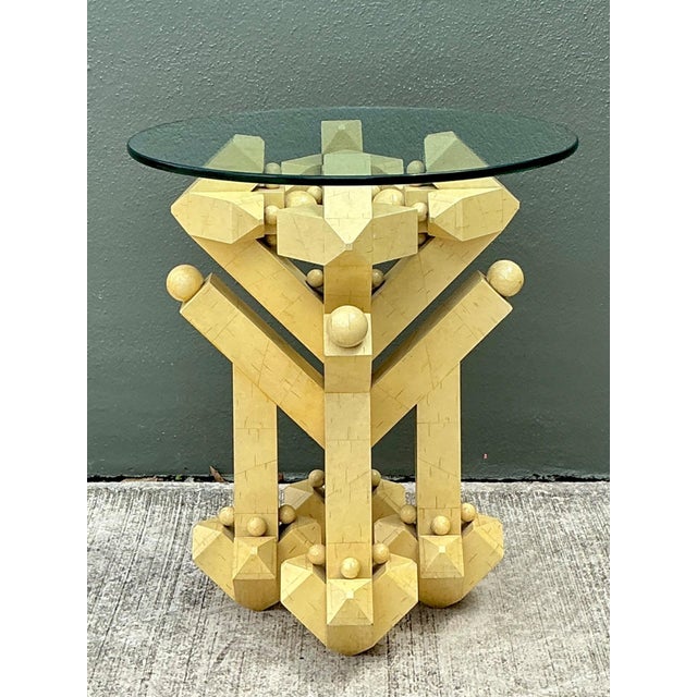 Vintage Postmodern Abstract Wood and Glass Table For Sale - Image 9 of 12