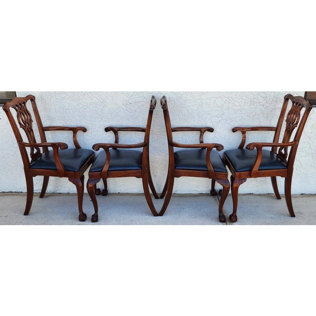 Councill Chippendale Mahogany & Leather Dining Chairs Set of 4 For Sale - Image 17 of 18