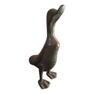 1980s Solid Bronze Duck Sculpture With Patina For Sale