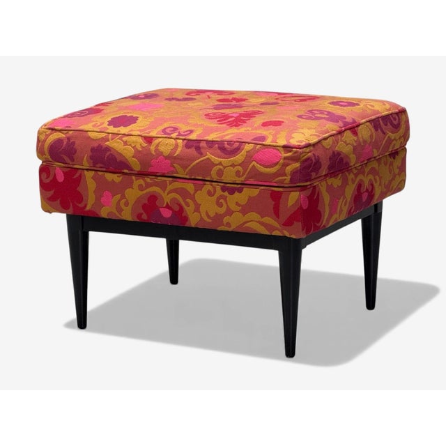 Mid-Century Modern Paul McCobb, Ebonized Wood, Fabric, Ottoman, Usa, 1950s For Sale - Image 3 of 8