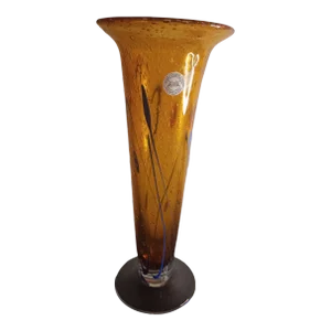 Vintage Vidrios San Miguel Spain Recycled Amber Art Glass Flare Vase