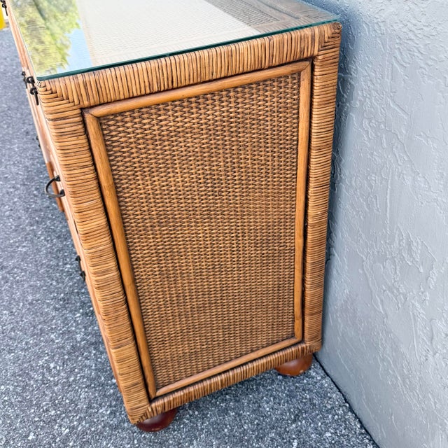 Boho Chic Wicker Dresser With Wall Mirror - 2 Pieces For Sale - Image 9 of 10