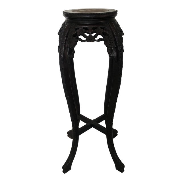 Early 20th Century Chinese Carved Marble Top Plant Stand For Sale