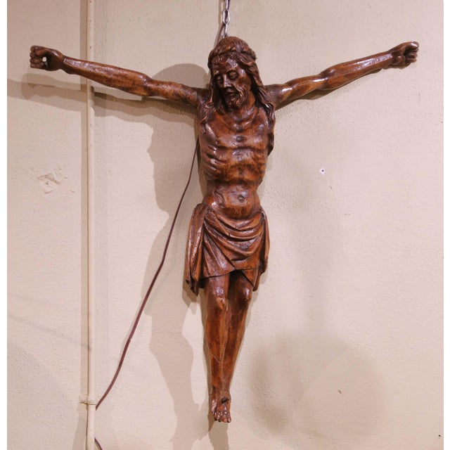 Wood Mid-17th Century French Baroque Walnut Crucifix Corpus Wall Sculpture For Sale - Image 7 of 15