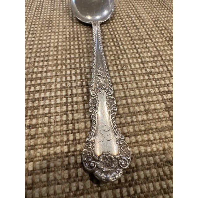 Antique Gorham "Cambridge" Sterling Silver Serving Spoon. Circa 1890. Monogram initial of "N" on front handle.