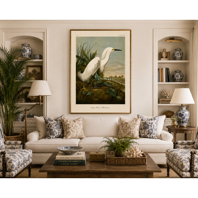 Snowy Heron or White Egret, Museum Style Audubon Bird Print, 24" X 36" For Sale - Image 10 of 12