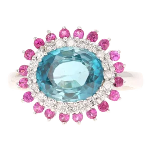 4.32 Carat Blue Zircon Sapphire Diamond White Gold Ring Size 7
