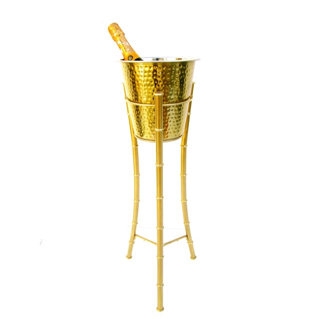 Vintage Hollywood Regency Faux Bamboo Brass Ice Bucket on Stand Chairish