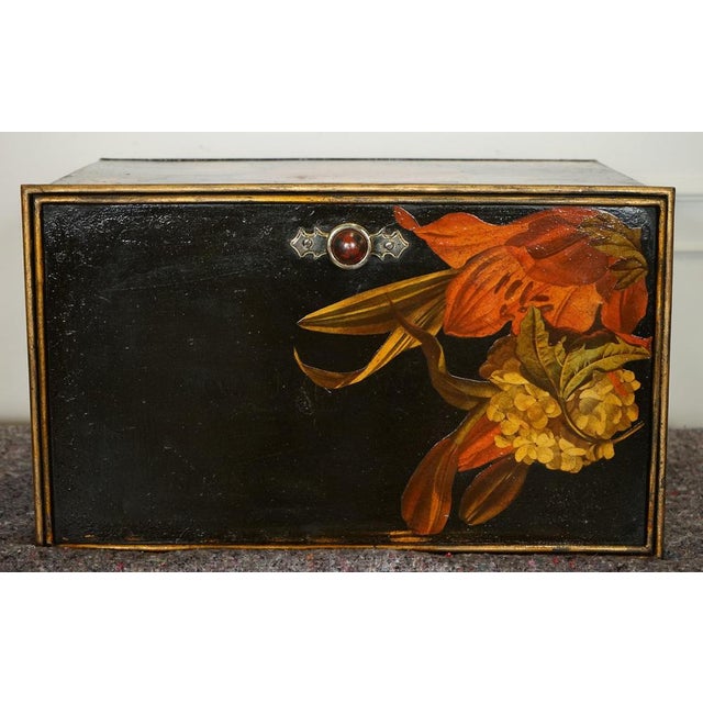 Vintage Metal Floral Hand Painted Design Storage Box from Shaw & Sons. For Sale - Image 4 of 18
