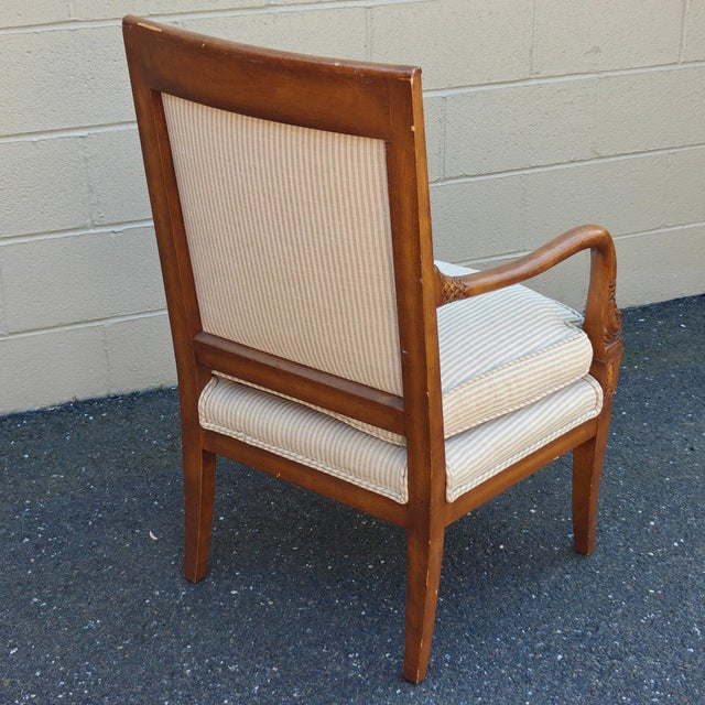 Pair of Vintage French Empire Style Dolphin Carved Walnut Armchairs With Down Cushions For Sale - Image 4 of 18