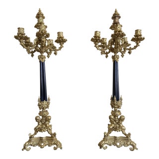 19th Century Dore' Bronze French Candelabras With Figural Bases- a Pair For Sale