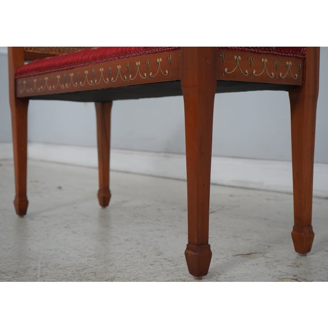 1980s Adams Paint Decorated Cane Side Window Bench For Sale - Image 5 of 14