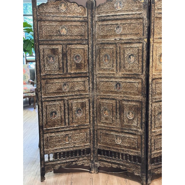 English 19th Century Anglo-Indian Four-Panel Screen For Sale - Image 3 of 14