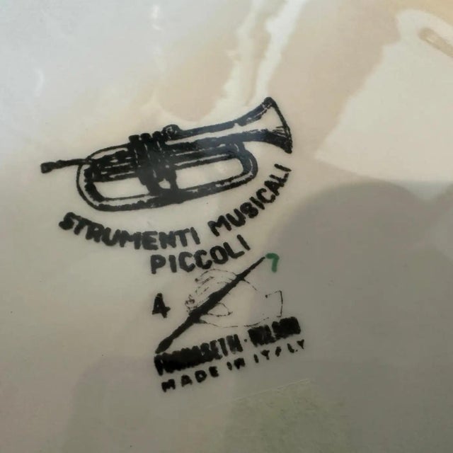 White Two 1960s Mid-Century Modern Musical Instruments Plates by Piero Fornasetti For Sale - Image 8 of 10